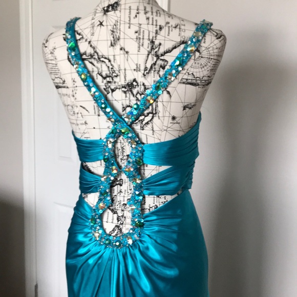 Coastal Coquette Colorful Bright Draped Satin Bead Formal Prom Evening Crisscros - Picture 5 of 7